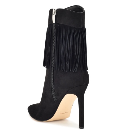 NWT Nine West Black Fringe Western Boots Boho Faux Suede Heels - Picture 12 of 13